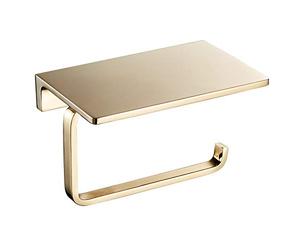 NSODOO Solid Brass Bathroom Toilet Paper Holder and Superior Hotel Style Toilet Roll Holder with Mobile Phone Storage Polished Gold