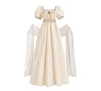 NSPSTT Beige Regency Dress for Women Victorian Ball Gown Plus Size Empire Waist Dress 4 Pcs Set, Beige, X-Large