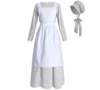 NSPSTT Colonial Dress Women 1800s Dress for Women Prairie Dresses Pioneer Costumes, White-suit, XX-Large