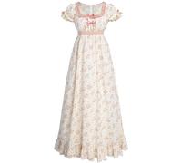 NSPSTT Empire Waist Dress Regency Ball Gown Dresses for Women Cottagecore Renaissance Costumes with Gloves, Pink Floral, S