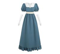 NSPSTT Regency Dress Regency Dresses for Women Puff Sleeves Empire Waist Victorian Dresses Renaissance Dress Abendkleid with Gloves, Blue, L