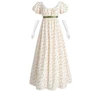 NSPSTT Regency Dresses for Women Floral Regency Era Dress Empire Waist Long Tea Party Dress,Beige, L