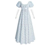 NSPSTT Regency Dresses for Women Floral Regency Era Dress Empire Waist Long Tea Party Dress, Blue,M