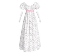 NSPSTT Regency Dresses for Women Floral Regency Era Dress Empire Waist Long Tea Party Dress, White,L