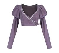 NSPSTT Regency Spencer Jacket Jane Austen Costume Victorian Crop Coat Top | Only include the crop top, long puff sleeve, V-neck, side metal buckle, ideal for Jane Austen cosplay party and daily wear.