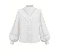 NSPSTT Victorian Blouse Women Renaissance Blouse Medieval Long Sleeve Vintage Top White Shirt Cotton Shirt, XL