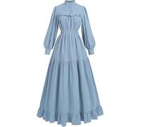 NSPSTT Victorian Dress for Women Long Sleeve Medieval Dresses Women's Victorian Vintage Cotton Long Sleeve Dress Renaissance Costume Witch Dresses, Blue, XXL