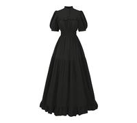 NSPSTT Victorian Dress for Women Short Sleeve Edwardian Dress Gothic Renaissance Costume Womens Medieval Renaissance Costume Witch Dresses, Black, XXL