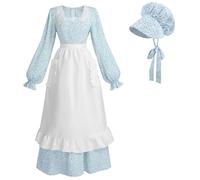 NSPSTT Women Pioneer Colonial Prairie Dress Amish Floral Costume, Blue, Large