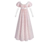 NSPSTT Women Regency Dresses Puff Sleeves Empire Waist Victorian Dresses Tea Party Gown Vintage Dress Empire Waist Dress Victorian Abendkleid with Gloves
