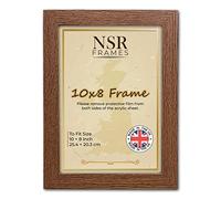 NSR 10x8 Inch Dark Oak Picture Photo Frame (25.4 x 20.3 cm) - Flat Wall Mount Hang Hooks & Free Tabletop Stand Poster MDF Wooden Portrait/Panoramic Clear Acrylic Display