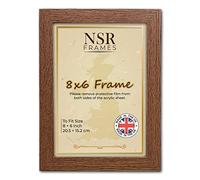 NSR 8x6 Inch Dark Oak Picture Photo Frame (20.5 x 15.2 cm) - Flat Wall Mount Hang Hooks & Free Tabletop Stand Poster MDF Wooden Portrait/Panoramic Clear Acrylic Display