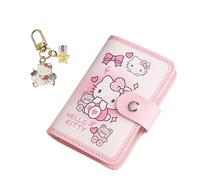 NSRAOIM Credit Card Holder for Women and Girl, 2Pce Cute Mini Thin Leather ID Card Holder Soft PU Leather Credit Card Organizer with 20 Card Slots, Pink, Cute