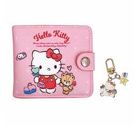 NSRAOIM Cute Small Wallet for Women and Girls, Kawaii Leather Slim Purse Bifold Card Holder Coin Pocket and ID Window, 2Pcs Set, Wallet-2-Pink