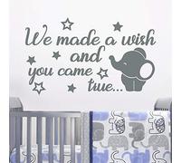 NSRJDSYT Cartoon Elephant Wall Decal We Made a Wish and You Came True Quote Vinyl Stickers BaBy Room Kids Bedroom Home Decor Mural 75x126cm