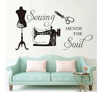 NSRJDSYT Sewing Shop Wall Decals Sewing Mends The Soul Quote Vinyl Wall Sticker Handmade Needle Needlework Handcrafted Wall Decor 100x57cm