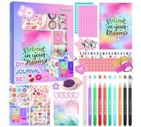 Nsrzua DIY Journal Kit for Girls, Ages 8-14: 123Pcs Art & Crafts Kit, Scrapbook & Diary Supplies, Unfoldable