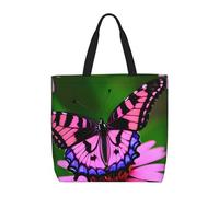 Nssbvnm Pink Flower Purple Butterfly Print Large Capacity Tote Lightweight Grocery Shopping Bag Travel Beach Office Daily Use