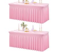 NSSONBEN Pack of 1 Baby Pink Spandex Tablecloth for 180 cm Rectangle Tables, Wrinkle-Free Stretch Tablecloth with Skirt for Banquet Party Wedding Birthday Meeting Display Decoration Tablecloths