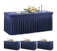 NSSONBEN Pack of 4 Navy Blue Rectangular Elastic Tablecloth for 180 cm Rectangle Table, Wrinkle-Free Stretch Tablecloth with Skirt for Banquet Party Wedding Birthday Graduation Tablecloths