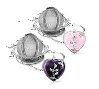 NSTaygate 2pcs Tea Infuser Tea Strainers for Loose Tea Amethyst & Rose Quartz Crystal Heart Pendant Infinity Love Heart Couple Handmade Gemstone Tea Ball Set Gifts for Women Gifts for Mom