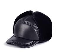 nster Winter Hats,Bomber Hat Aviator Hat with Earflap Trooper Trapper Hat Thick Sheepskin Leather Cap for Skiing, Skating, Climbing Winter Black