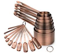 Nstezrne Copper Measuring Cups and Spoons Set, 17-Piece, Stainless Steel with Copper Finish, Brown