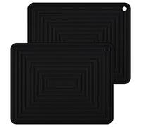 Nstezrne Trivets for Hot Dishes, Silicone Trivet Pads for Kitchen, Silicon Trivets for Hot Pots and Pans, Big Silicone Pot Holders, Trivet for Quartz Countertops, Heat Resistant Mats Set 2 Black
