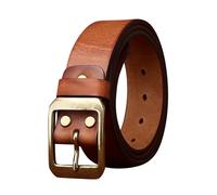 NSTVVEE Washed Vintage Matte Leather Belt,3.5cm Wide 5mm Thick Heavy Duty Full-Grain Leather Rugged Strap with Solid Brass Buckle (Brown 105cm/41)