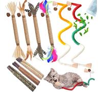 NSWXZDS Cat Toys for Indoor Cat 12pcs Kitten Toys Self Play Cat Dental Rope Interactive Catnip Toy Refillable Matatabi Cat Chew Treats for Cleaning Teeth Lickable Kitty Silvervine Feather Sticks