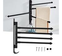 NSXAYIWE Swivel Towel Rack, Thicken Stainless Steel 2/3/4-Arm Towel Bar with Hook, Space Saving Towel Racks for Bathroom Wall Mounted (movable four poles black)