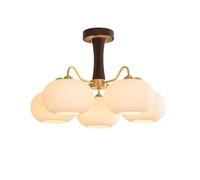 NSXBY All-Copper Cream-Style Walnut Chandelier, Nordic Retro Persimmon Lamp, Mid-Century Modern Chandelier, Rustic Home Decor, Antique Brass Pendant Light Fixture,A,5 heads