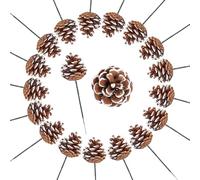 Nsxc 20Pcs 2Inch Christmas Natural Pine Cones-Snow Tipped Pinecones Bulk Ornaments with Green Wire - for Christmas Wreath Garlands Decoration Christmas Tree Decoration Home Party Holiday Decor