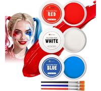 nsxsu Face Painting Kit White Red Blue 165g(5.8oz), Face Paint Professional for Adults, Body Paint Set with Brushes for Halloween Makeup Cosplay Skull Clown Art Theater