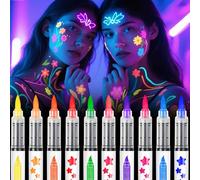 nsxsu Glow in the Dark 10 Colors UV Face Paint Markers, Washable Neon Face Body Painting Kits Under Black Light, Temporary Tattoo Pens for Halloween Makeup Glow Party Supplies, Mess-Free