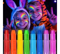 nsxsu Glow in The Dark Face Paint Sticks 8 Colors, Black Light Neon Body Paint Crayons for Skin, Washable UV Paint Pens Halloween Make up Kit, Glow Party Accessories for Kids Easter Basket Stuffers