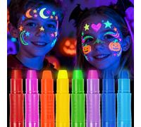 nsxsu Halloween Glow in The Dark Face Paint Sticks Fluorescent under Black Light, 8 Colors Neon Body Paint Crayons for Skin, Washable UV Paint Pens Make up Kit, Glow Party Accessories for Kids
