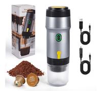 Nsyee 3-in-1 Portable Coffee Maker, 12V Car Coffee Machine, Self-Heating, Compatible with Big Capsules/Small Capsules/Ground Coffee, Electric Travel Espresso Machine, For Camping, RV, Office, Silver
