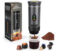 Nsyee 3-in-1 Portable Electric Espresso Machine, with LED Display, Self-Heating, USB-C, Electric Travel Coffee Maker, Compatible with Big&Small Capsules/Ground Coffee, For Camping, RV, Office, Gray