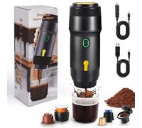 Nsyee 3-in-1 Portable Espresso Machine, Self-Heating, 12V Car Coffee Machine, Compatible with Big Capsules/Small Capsules/Ground Coffee, Electric Travel Coffee Maker, For Camping, RV, Office, Black