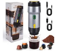 Nsyee 3-in-1 Portable Espresso Machine, Self-Heating, 12V Car Coffee Machine, Compatible with Big Capsules/Small Capsules/Ground Coffee, Electric Travel Coffee Maker, For Camping, RV, Office, Silver