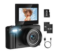Nsyee 5K Digital Camera, with WIFI Transfer, 75MP Autofocus YouTube Vlog Camera, 180° Flip 3 Inch Screen, with 64G SD Card, 18x Digital Zoom, Compact Cameras Gift for Beginners, Perfect for Teens