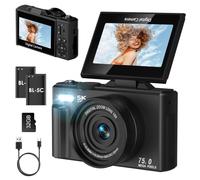 Nsyee 5K Digital Camera, with WIFI Transfer, 75MP Autofocus YouTube Vlog Camera, 180° Flip 3 Inch Screen, with 32GB SD Card, 18x Digital Zoom, Compact Cameras for Beginners, Perfect for Teens, Black