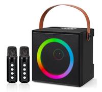 Nsyee Adult and Kids Karaoke Machine with LED Party Light, Portable Voice Changing Bluetooth Speaker with 2 Wireless Microphones, Kids Gift for Boys Girls at Family Party, Outdoor Picnic, Black