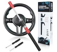 Nsyee Car Steering Wheel Lock, Car Anti-Theft Device, Password Code Steering Lock, Retractable Keyless Heavy Duty Car Lock Steering Wheel, Universal Car Steering, Red