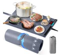 Nsyee Food Warmer, Food Warming Mat with 6 Temperature Settings and 5H Timers, 23.6''×15'' Roll up Silicone Food Warmers, Foldable Electric Warming Tray with Locking Function for Gatherings, Buffet