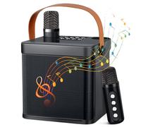 Nsyee Karaoke Machine for Adults and Kids, Mini Portable Bluetooth Speaker with 2 Wireless Microphones, Karaoke Machine Speaker with Voice Changer Effect, For Family Party, Picnics, Kids Gifts, Black
