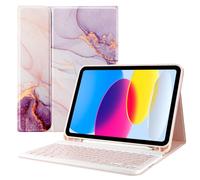 Nsyee Keyboard Case for iPad 10th Generation 10.9 inch 2022 & iPad 11th Generation 11 inch 2025, Detachable Bluetooth Keyboards Case with Pencil Holder for ipad 10th/11th Gen, Marble Purple