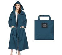 Nsyee Womens Long Raincoats Waterproof Rain Jacket Lightweight Breathable Hooded Windbreaker, Sea Blue, XL
