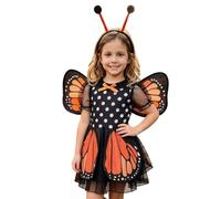 Nsywmzy Girls Butterfly Dress Wings Headband 3Pcs Halloween Set (Orange, 5T)